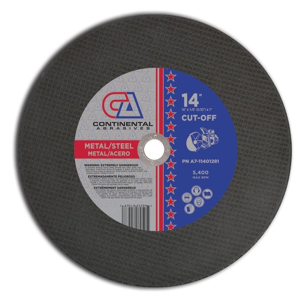 Continental Abrasives 14" x 1/8" (5/32) x 1" Triple Reinforced High Speed Gas or Electric Abrasive Saw Blade for Metal A7-11401281